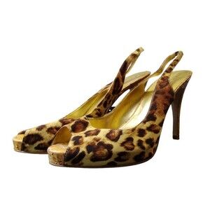 Guess Heels Women's 7 1/2 Leopard Print Slingback 4" Pointed Toe peep toe